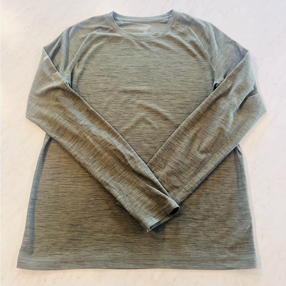 Old Navy Active Go-Dry Heather Green Long Sleeve Crewneck Athletic T-Shirt Small